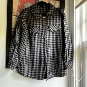 Designer inspired herringbone relaxed fit bow jacket with Camilla Buttons